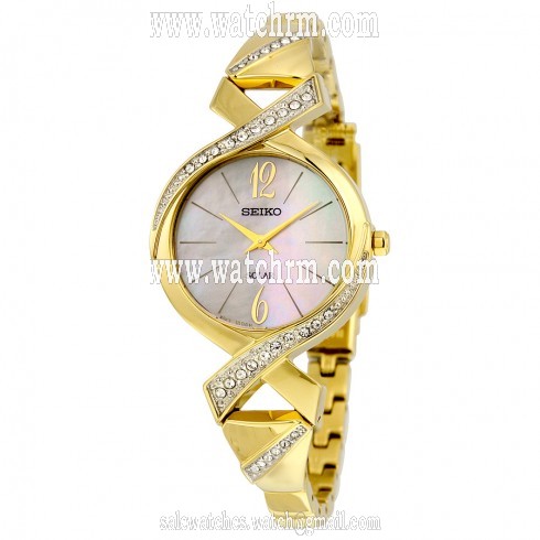 Seiko Gold-Tone Stainless Steel Solar Swarovski Crystal Bangle Ladies Watch SUP266