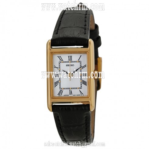 Seiko Gold-tone Black Leather Strap Ladies Watch SXGN42