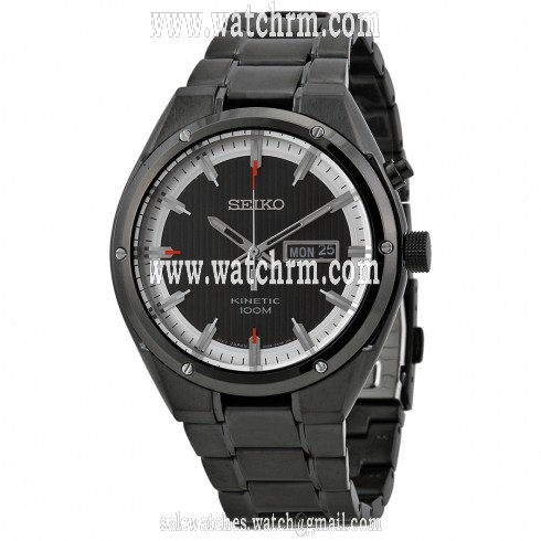 Seiko Kinetic Black and White Dial Black Ion-plated Men's Watch SMY153