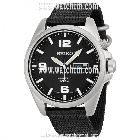 Seiko Kinetic Black Dial Black Canvas Men's Watch SMY143