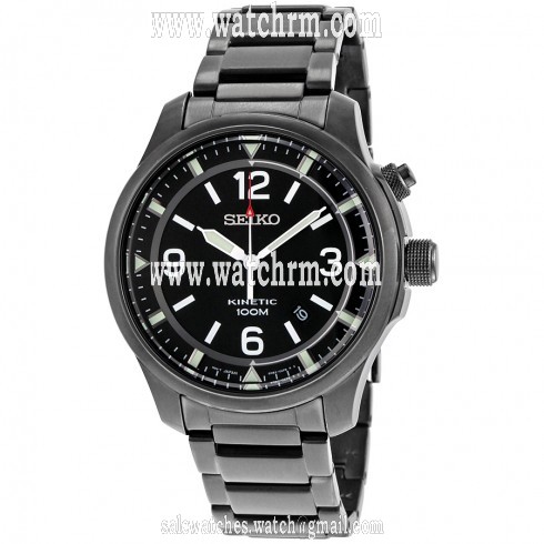 Seiko Kinetic Black Dial Black Ion-plated Men's Watch SKA687