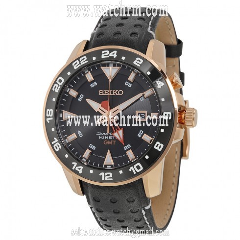 Seiko Kinetic Black Dial Black Leather Men's Watch SUN028