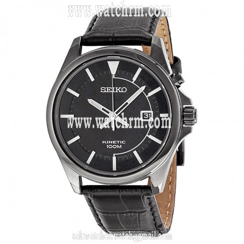 Seiko Kinetic Black Dial Black Leather Men's Watch SKA583