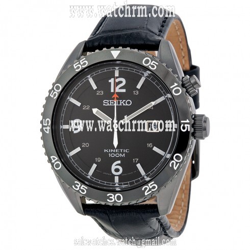 Seiko Kinetic Black Dial Black Leather Men's Watch SKA621