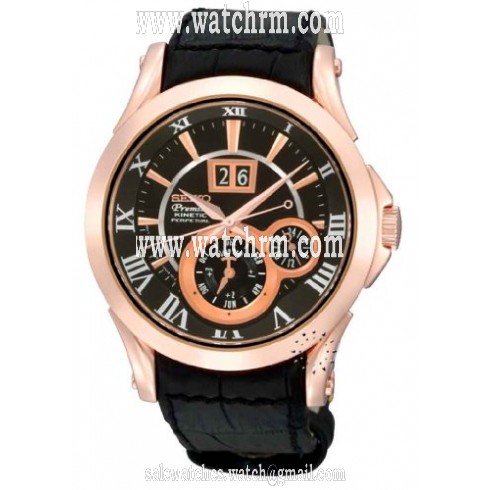 Seiko Kinetic Black Dial Black Leather Men's Watch SNP036P1
