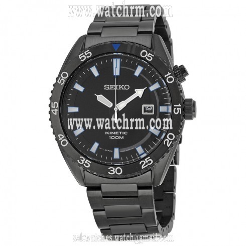 Seiko Kinetic Black Dial Black PVD Stainless Steel Men's Watch SKA625