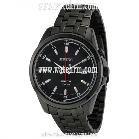 Seiko Kinetic Black Dial Black Steel Men's Watch SKA637