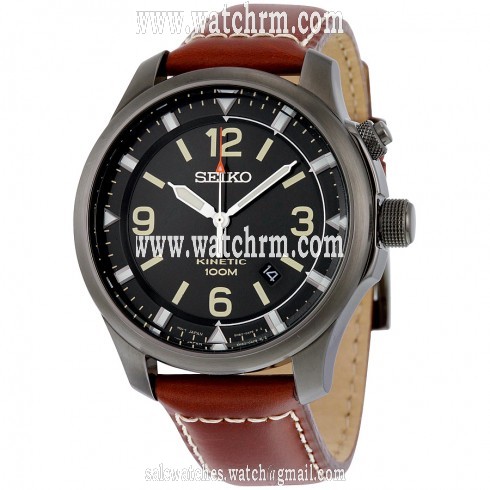 Seiko Kinetic Black Dial Brown Leather Men's Watch SKA689