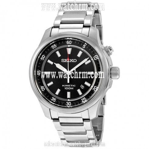 Seiko Kinetic Black Dial Stainless Steel Men's Watch SKA685