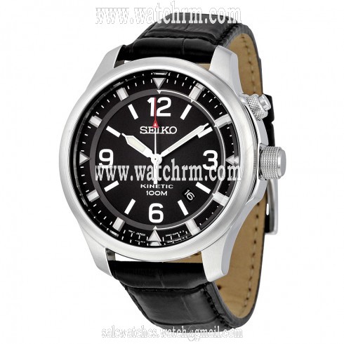 Seiko Kinetic Black Dial Stainless Steel Men's Watch SKA689