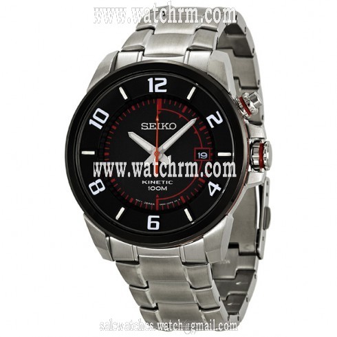 Seiko Kinetic Black Dial Stainless Steel Men's Watch SKA553