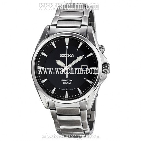 Seiko Kinetic Black Dial Steel Men's Watch SKA565