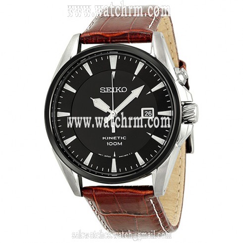 Seiko Kinetic Black Dial Tan Leather Men's Watch SKA569