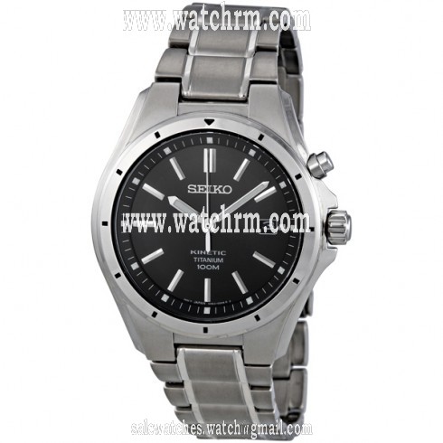 Seiko Kinetic Black Dial Titanium Men's Watch SKA493