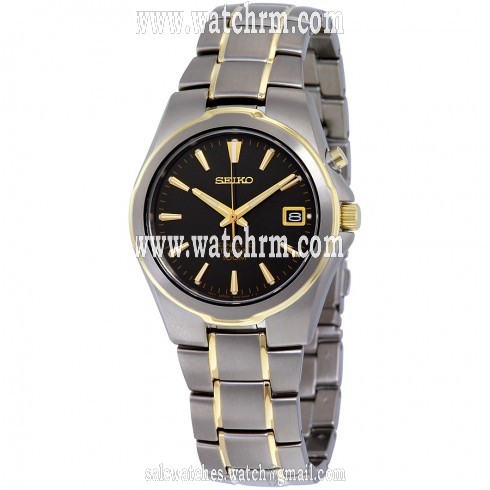 Seiko Kinetic Black Dial Two-tone Titanium Men's Watch SKA214