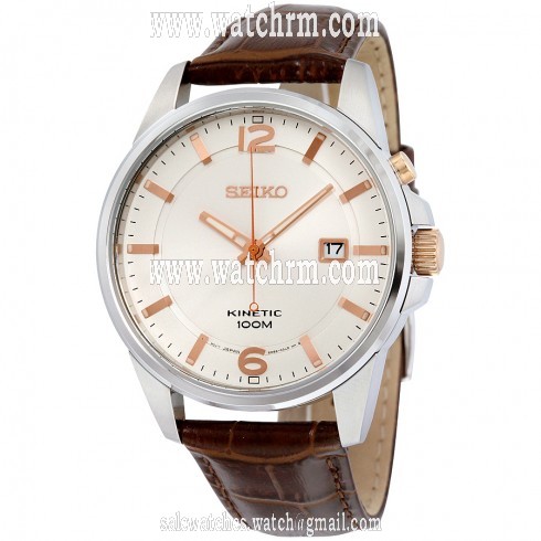 Seiko Kinetic Cream Dial Black Leather Men's Watch SKA669