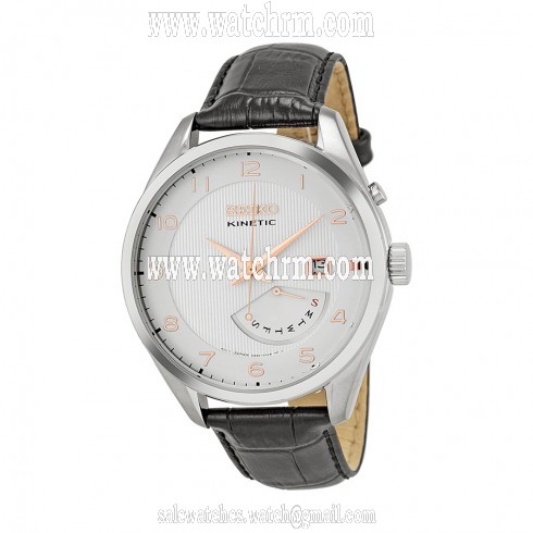 Seiko Kinetic Cream Dial Black Leather Men's Watch SRN049
