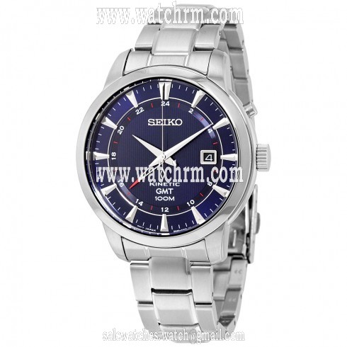 Seiko Kinetic GMT Blue Dial Stainless Steel Men's Watch SUN031