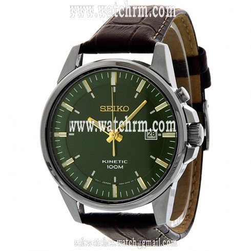 Seiko Kinetic Green Dial Leather Men's Watch SKA533