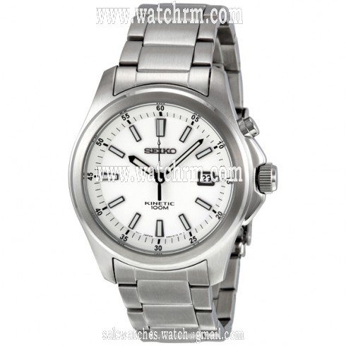 Seiko Kinetic Movement White Dial Stainless Steel Men's Watch SKA461