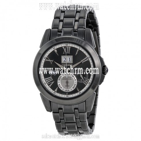 Seiko Kinetic Perpetual Calendar Black Dial Black Ion-plated Men's Watch SNP105