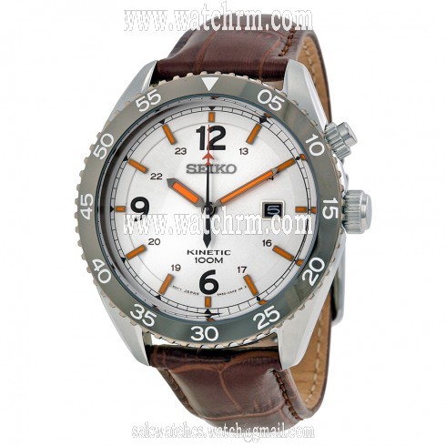 Seiko Kinetic Silver Dial Brown Leather Strap Men's Watch SKA619