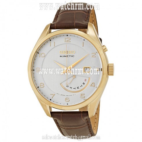 Seiko Kinetic White Dial Brown Leather Men's Watch SRN052