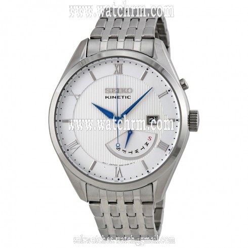 Seiko Kinetic White Dial Stainless Steel Men's Watch SRN055