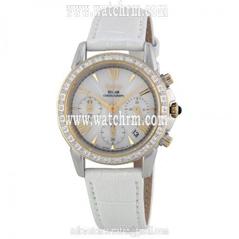 Seiko Le Grand Sport Solar Chronograph White Dial White Leather Ladies Watch SSC878