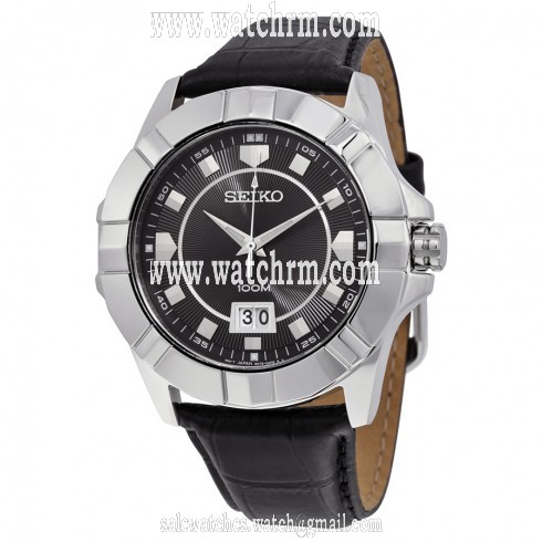 Seiko Lord Black Dial Black Leather Men's Watch SUR131