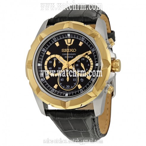 Seiko Lord Chronograph Black Dial Black Leather Men's Watch SRW032