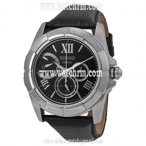 Seiko Lord Multi-Function Black Dial Black Leather Men's Watch SNT041