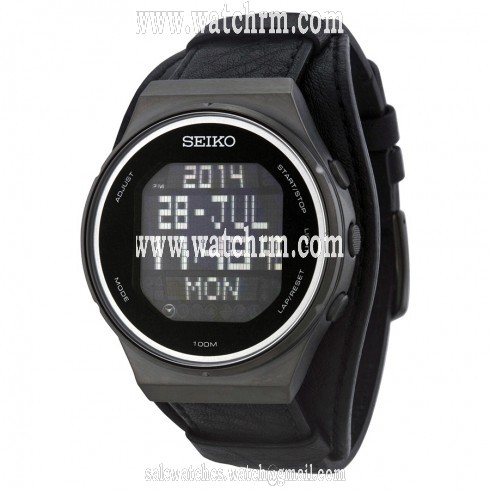 Seiko Matrix Digital Display Black Leather Men's Watch STP017