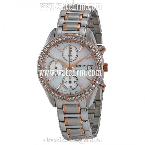 Seiko Mother of Pearl Dial Two-Tone Stainless Steel Chronograph Ladies Watch SNDY18