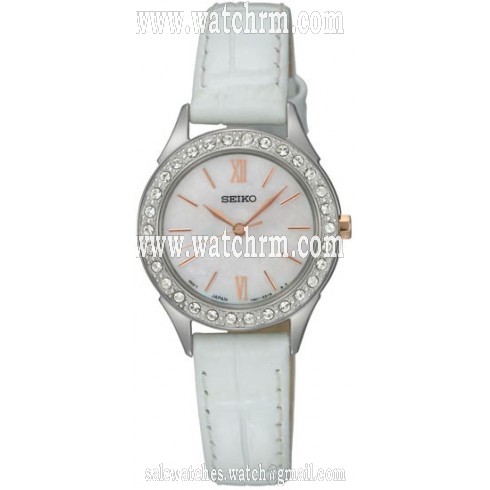 Seiko Mother of Pearl Dial White Leather Ladies Quartz Watch SXGP33