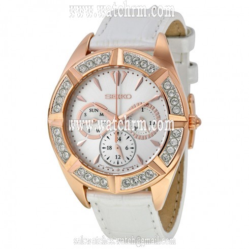 Seiko Multi-Function Rose Dial White Leather Men's Watch SKY682P1