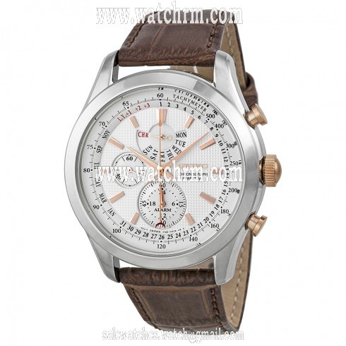 Seiko Neo Classic Alarm Perpetual Chronograph White Dial Brown Leather Men's Watch SPC129