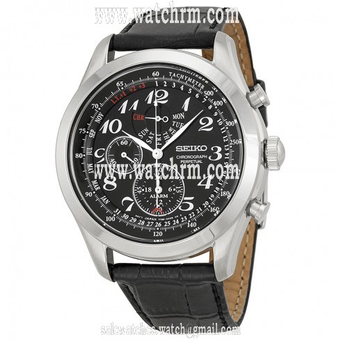 Seiko Neo Classic Chronograph Black Dial Black Leather Men's Watch SPC133