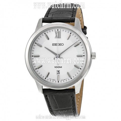 Seiko Neo Classic Silver Dial Black Leather Men's Watch SUR035