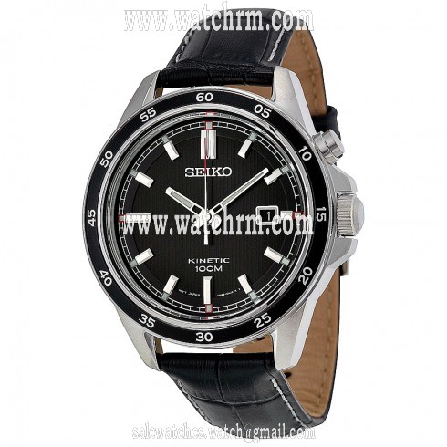 Seiko Neo Sports Kinetic Black Dial Black Leather Men's Watch SKA647P1