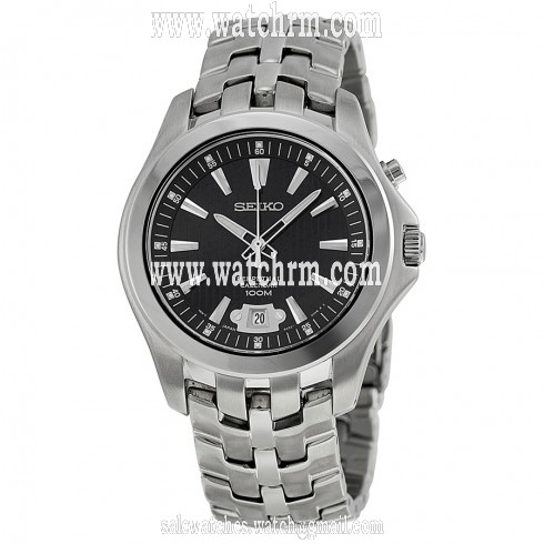 Seiko Perpetual Black Dial Stainless Steel Men's Watch SNQ101