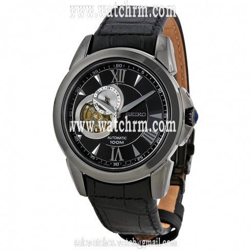 Seiko Premier Automatic Black Dial Black Leather Men's Watch SSA243