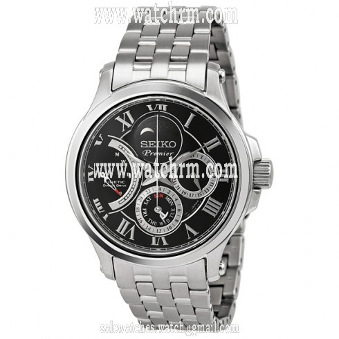 Seiko Premier Black Dial Multifunction Moonphase Kinetic Drive Men's Watch SRX005
