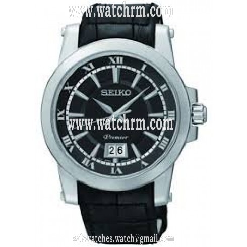 Seiko Premier Black Dial Stainless Steel Black Leather Men's Watch SUR015P2