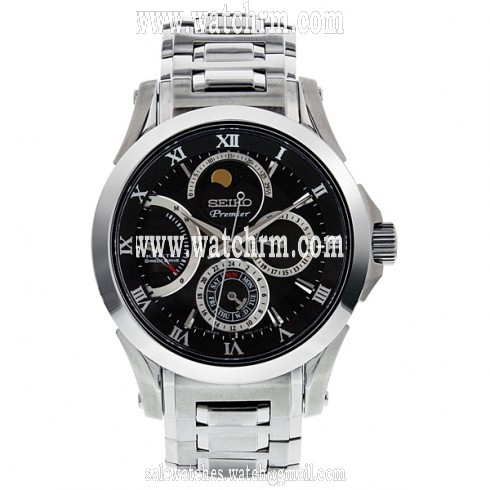 Seiko Premier Black Dial Stainless Steel Kinetic Men's Watch SRX001