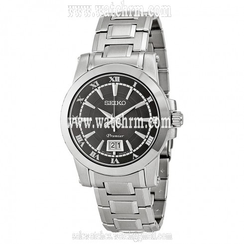 Seiko Premier Black Dial Stainless Steel Men's Watch SUR015