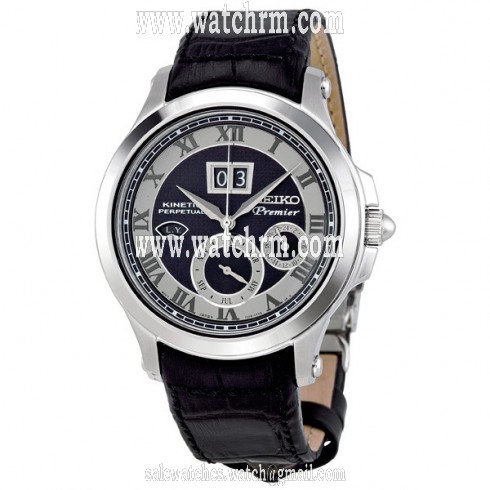 Seiko Premier Black Stainless Steel Leather Hybrid Men's Watch SNP049
