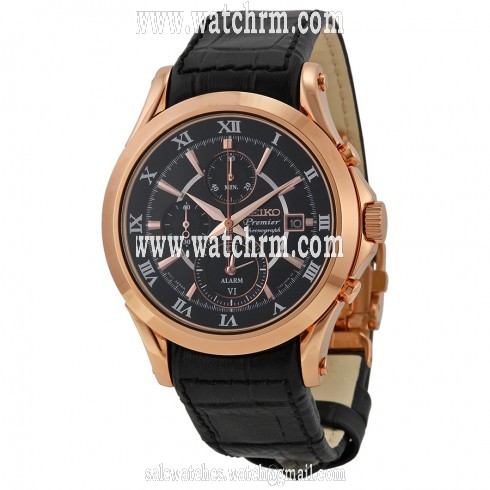 Seiko Premier Chronograph Black Dial Black Leather Men's Watch SNAF24P1
