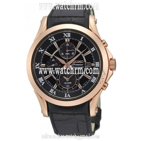 Seiko Premier Chronograph Black Dial Black Leather Men's Watch SNAF24P1