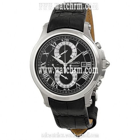 Seiko Premier Chronograph Black Dial Black Leather Men's Watch SPC067P2